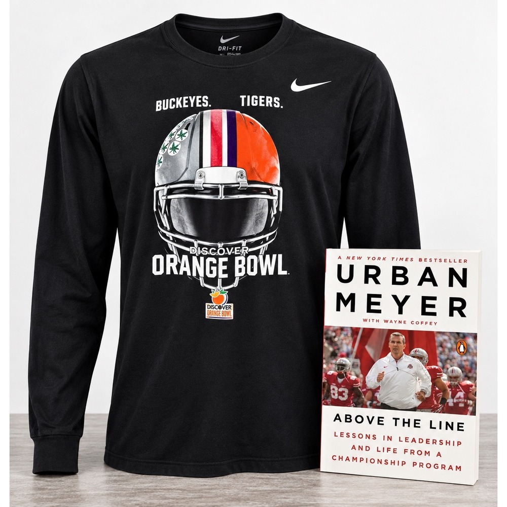 Nike Ohio State Orange Bowl Shirt Mens L + Urban Meyer Above the Line Book